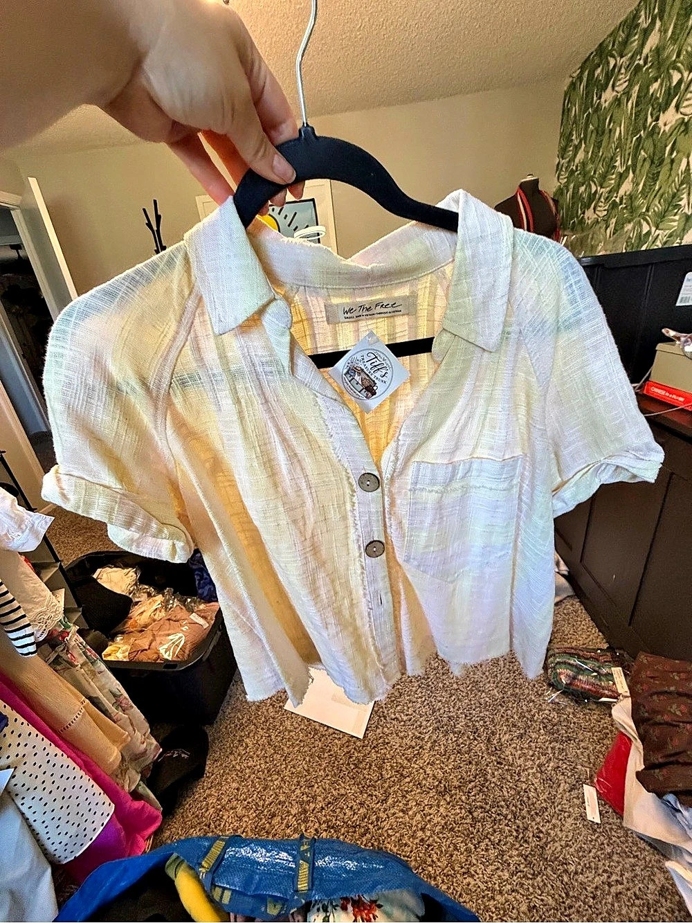Free People Striped Blouse in White & Yellow NWT